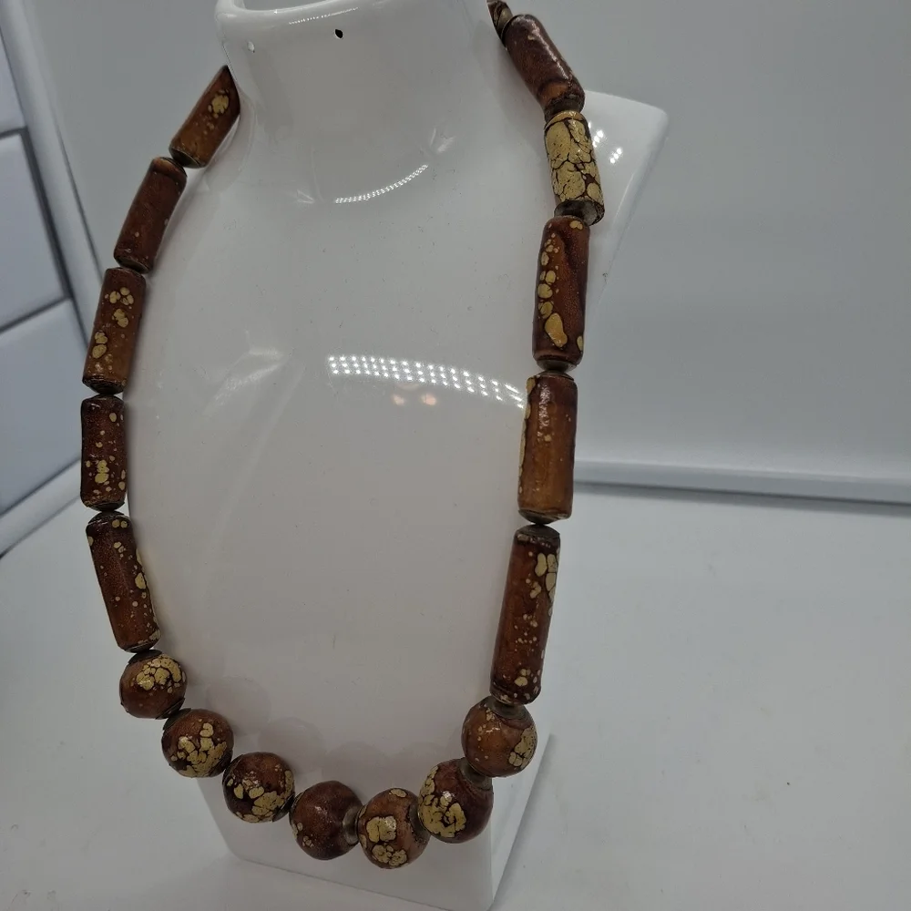 Wooden Brown Boho Bead Necklace - Picture 5 of 6